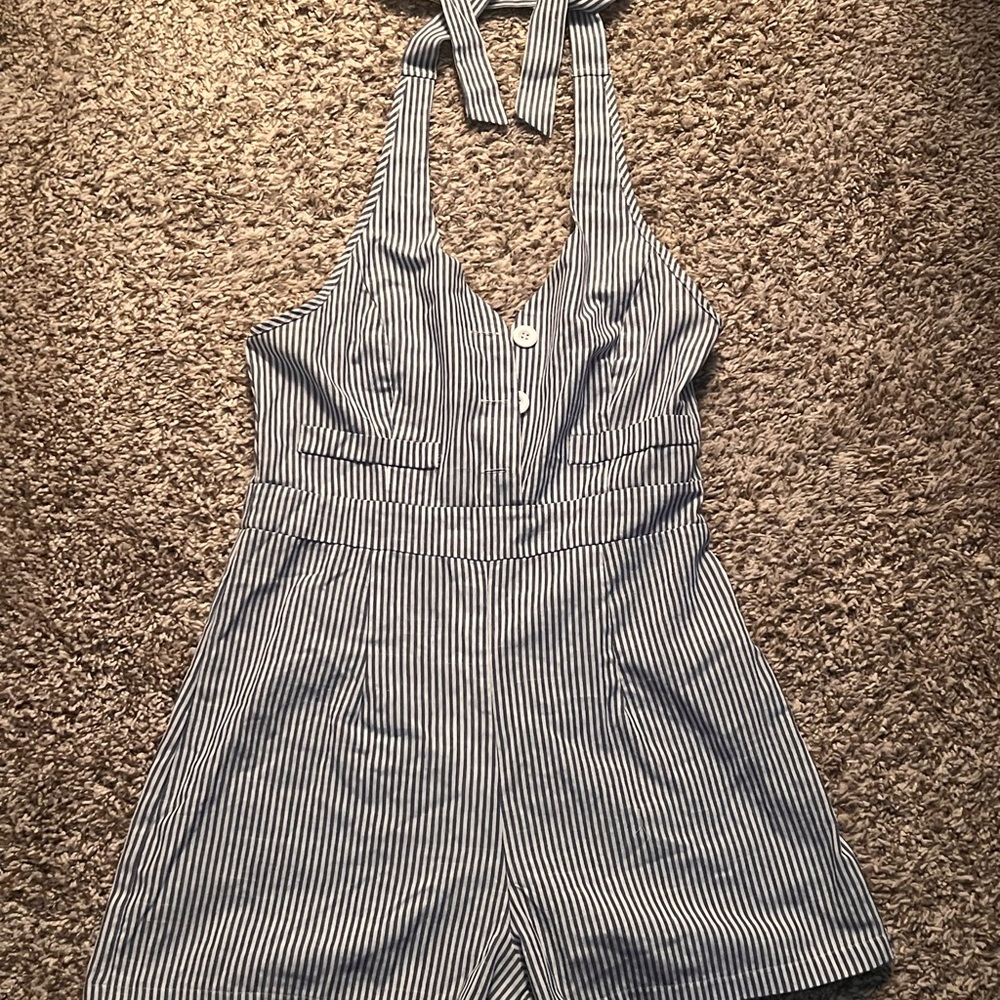 SHEIN Navy and White Striped Romper